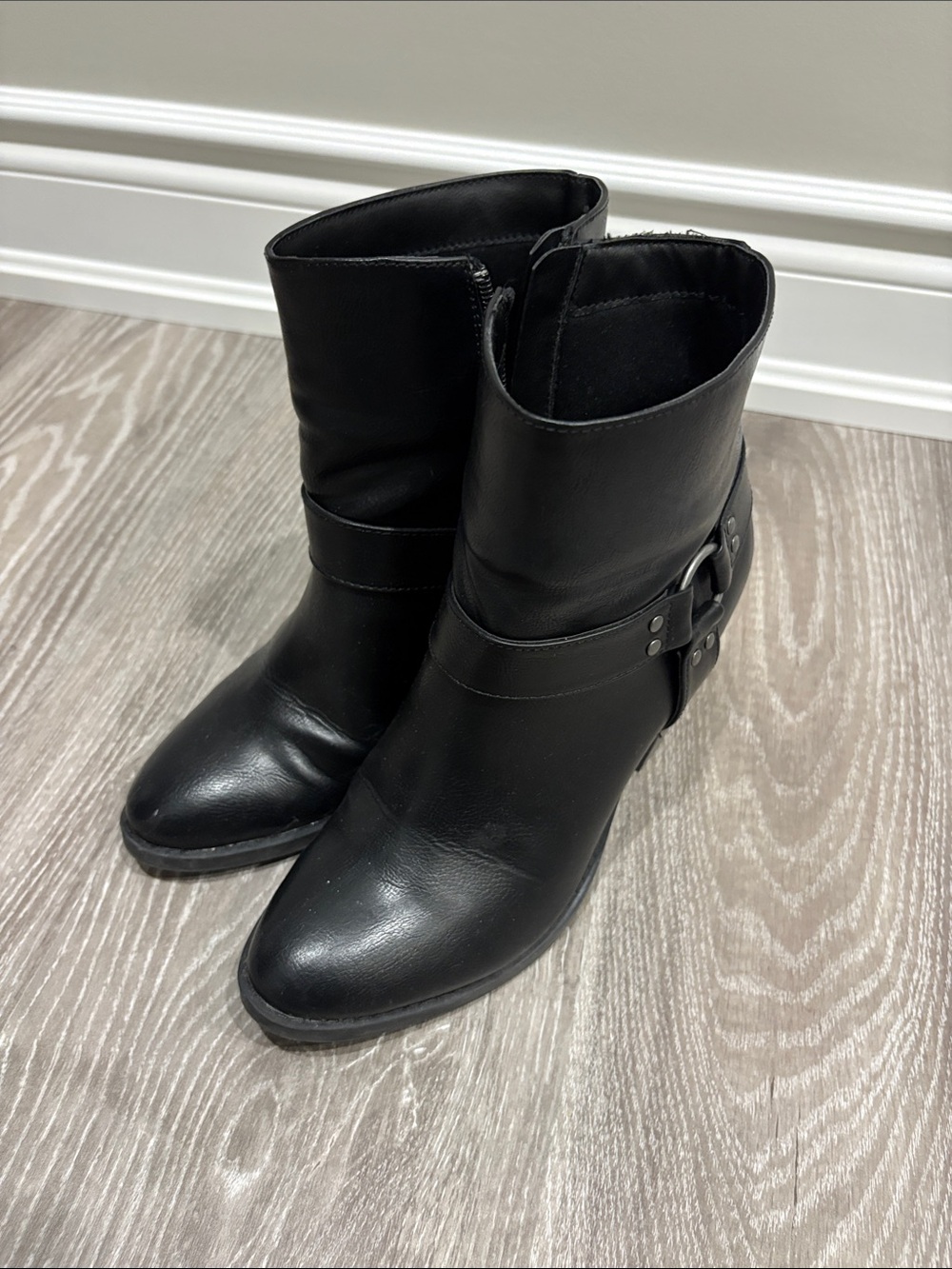 Esprit Black Leather Ankle Booties with Buckle Strap